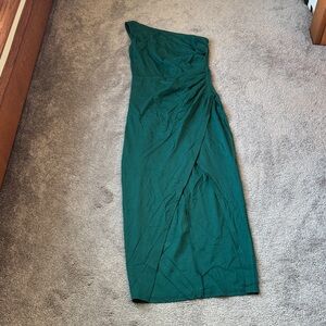 Sarin Mathews Green Ruched One Shoulder Dress SIZE M